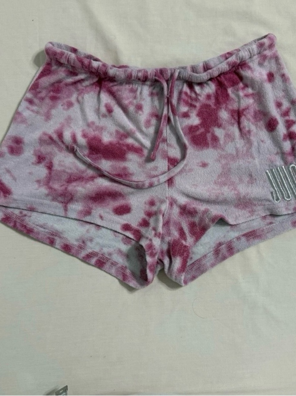 Juicy Couture Pink and White Tie-Dye Plush Lounge Shorts
